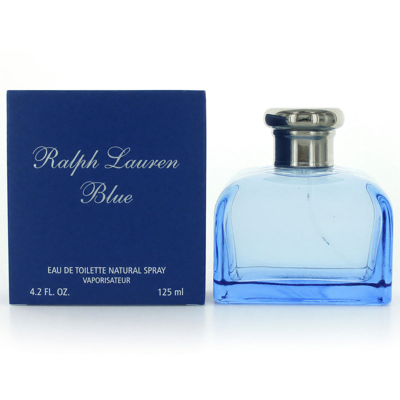 Ralph Lauren Blue women’s 4.2 oz Eau de Toilette spray bottle with blue and silver packaging.