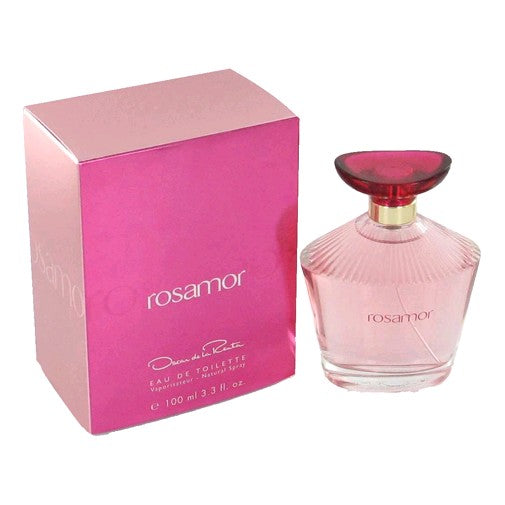 Rosamor by Oscar De La Renta 3.3 oz women’s EDT spray bottle with elegant packaging and floral design.