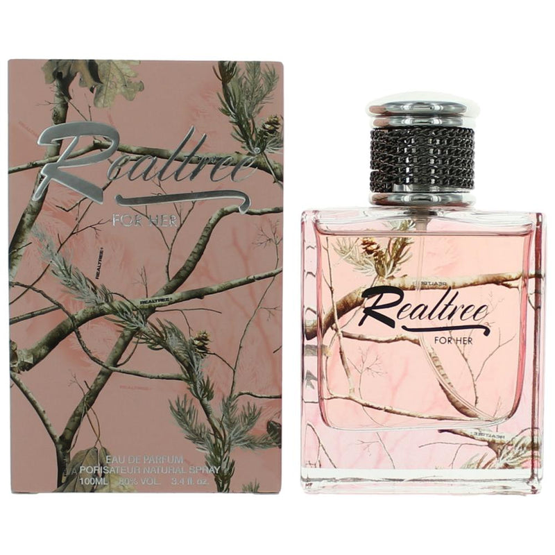 Realtree for Her women’s 3.4 oz EDP perfume spray with floral and woodland scent, featuring Realtree branding.