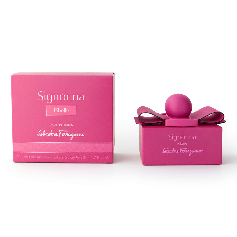 Salvatore Ferragamo Signorina Ribelle 1.7 oz women's EDP spray bottle with elegant perfume packaging.
