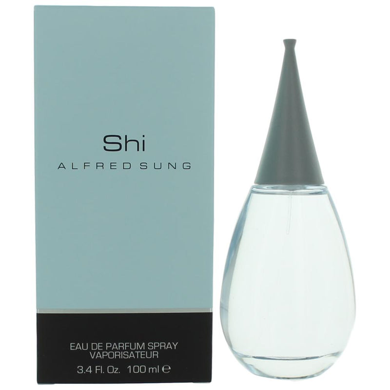 Alfred Sung Shi women’s 3.4 oz Eau de Parfum spray bottle with elegant packaging and floral design.