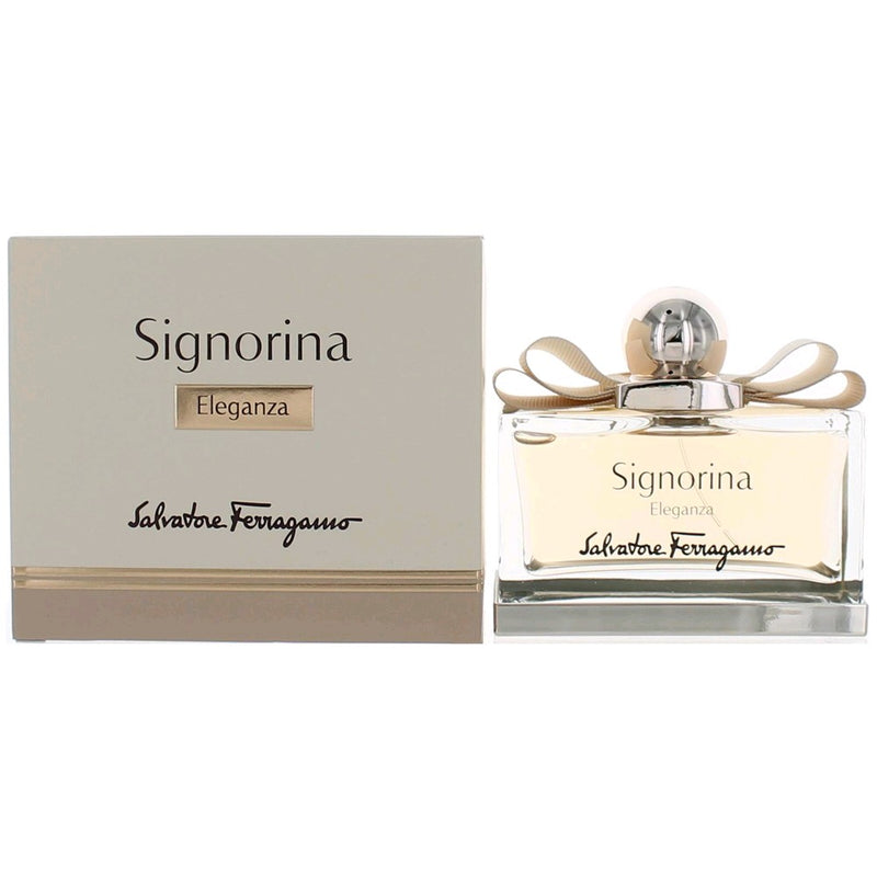 Salvatore Ferragamo Signorina Eleganza 3.4 oz EDP spray for women, elegant perfume bottle with floral design
