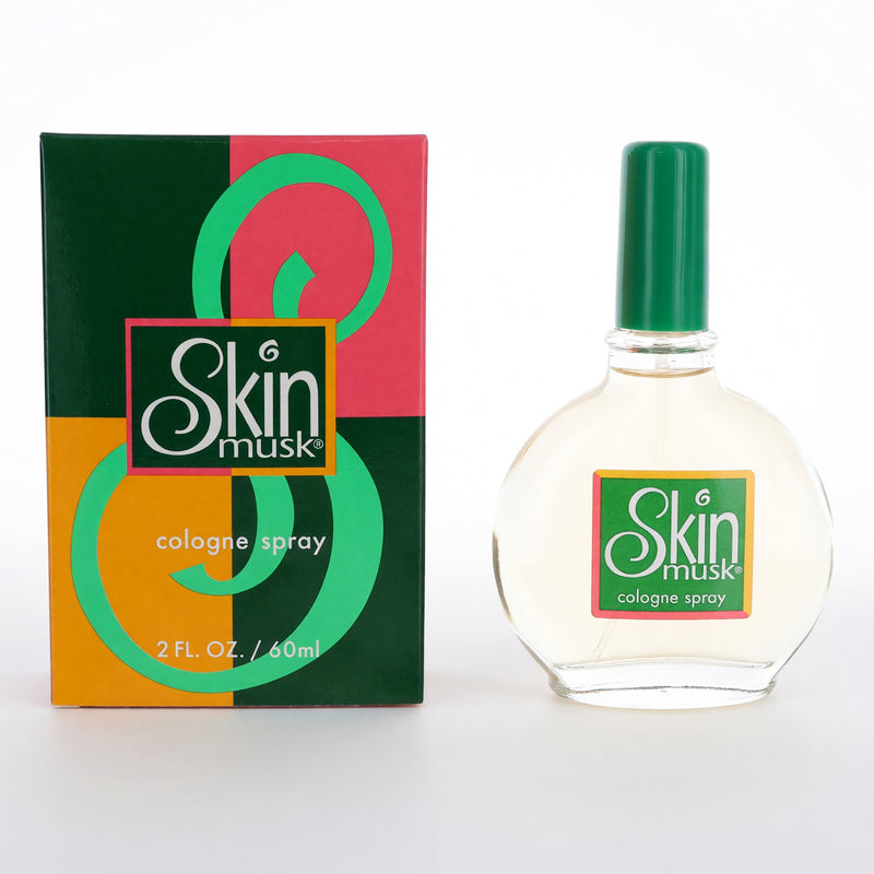Parfums De Coeur Skin Musk 2 oz women's cologne spray bottle with elegant packaging and a sleek design.