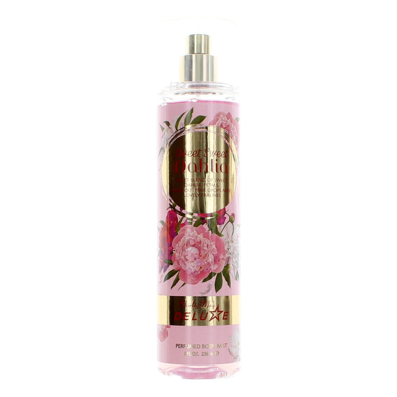 Shirley May Sweet Sweet Dahlia 8oz perfumed body mist for women, featuring floral and sweet fragrance in a sleek bottle.