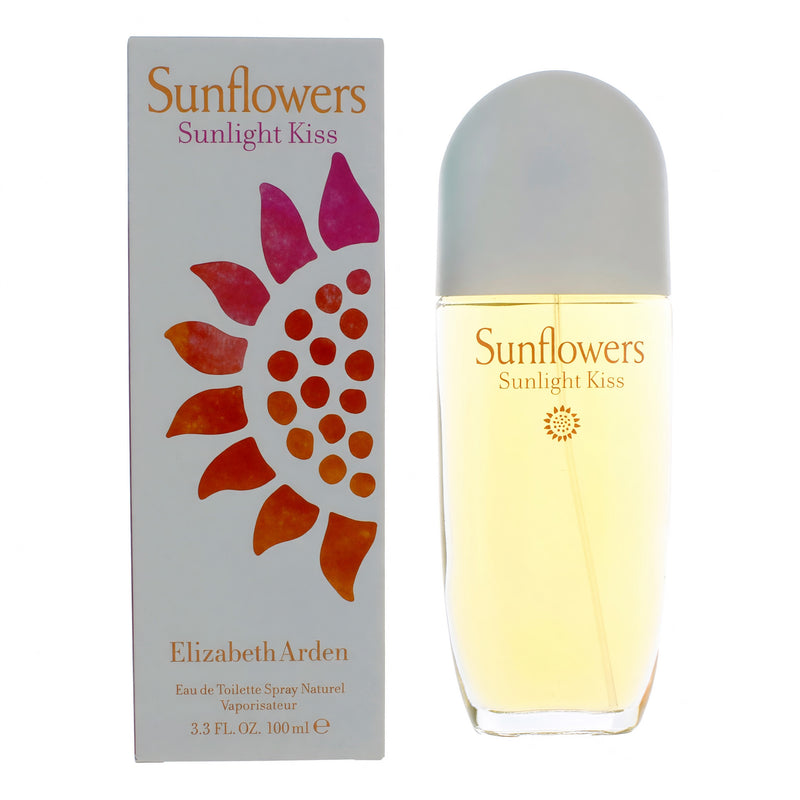 Elizabeth Arden Sunflowers Sunlight Kiss 3.4oz women’s EDT spray bottle, floral fragrance with bright, fresh sunflower notes.