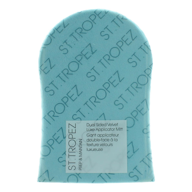 St. Tropez Dual Sided Velvet Luxe Applicator Mitt for applying self-tanning products, featuring soft velvet material and dual-sided design.