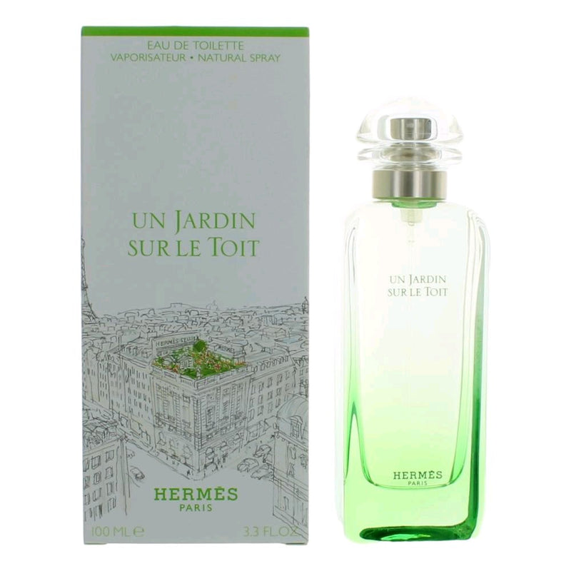 Hermes Un Jardin Sur Le Toit 3.3 oz women’s EDT spray bottle with floral and fresh design.