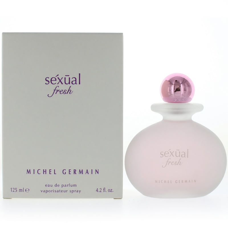 Michel Germain Sexual Fresh 4.2 oz women's EDP spray bottle, elegant packaging with a sleek design for women.