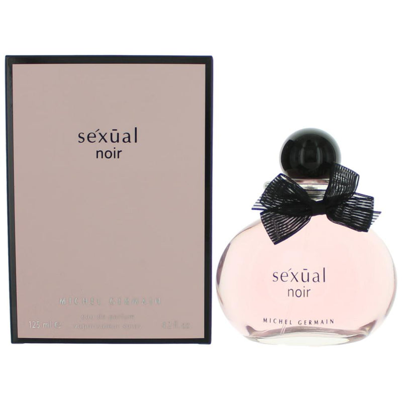 Michel Germain Sexual Noir 4.2 oz women’s EDP spray bottle, elegant packaging for this floral and sensual fragrance.