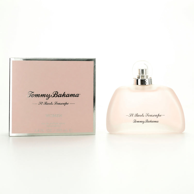 Tommy Bahama St Barts Seascape women’s 3.4oz EDP spray bottle with tropical-themed packaging and floral accents.