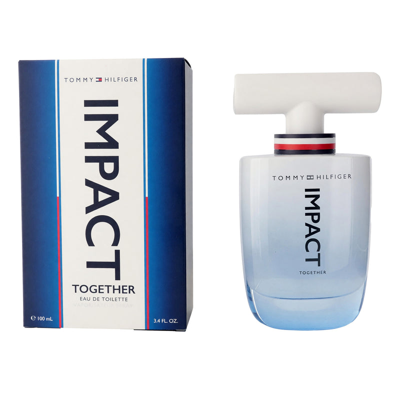 Tommy Hilfiger Impact Together 3.4 oz men's EDT spray bottle with sleek packaging and branding.