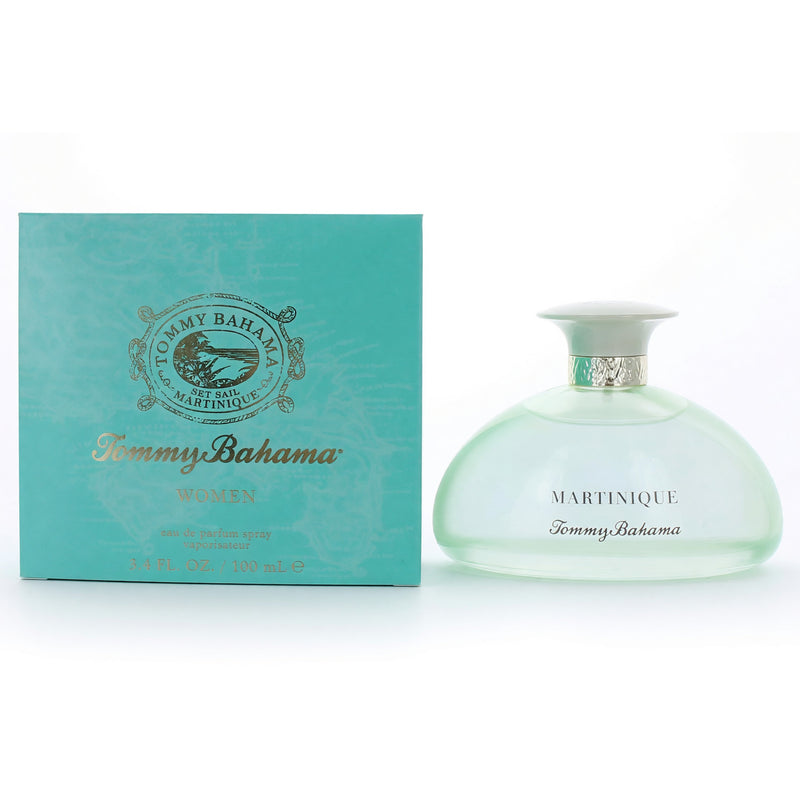 Tommy Bahama Set Sail Martinique women’s 3.4oz EDP spray bottle with sleek packaging and floral design.