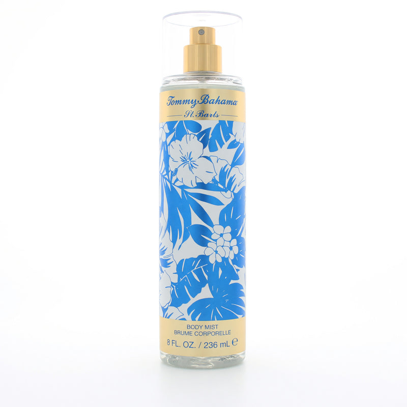 Tommy Bahama St. Barts 8 oz women's body mist bottle with floral and tropical design, showcasing the product label and packaging.