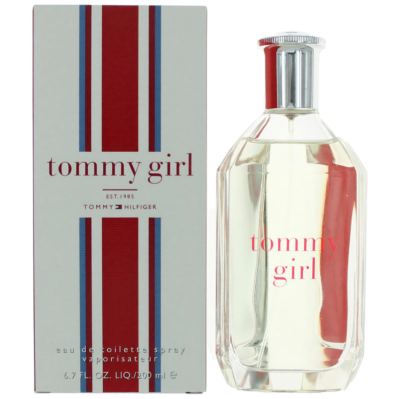 Tommy Girl by Tommy Hilfiger 6.7 oz EDT spray bottle for women, with a sleek design and brand logo visible.
