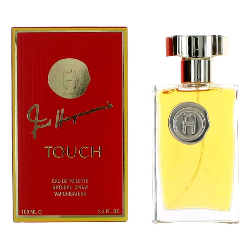 Touch by Fred Hayman 3.3 oz women’s EDT spray bottle with elegant packaging and floral design.