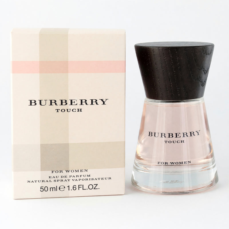 Touch by Burberry 1.6 oz women's EDP spray bottle, sleek design and elegant packaging for this luxury fragrance.
