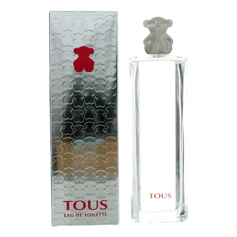 Tous Silver women's 3 oz EDT spray bottle featuring sleek silver packaging and a clear, elegant design.