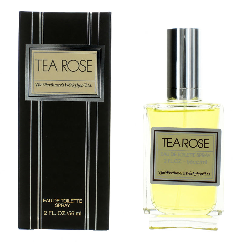 Perfumer's Workshop Tea Rose 2 oz EDT spray for women, featuring a floral fragrance bottle with a rose design.