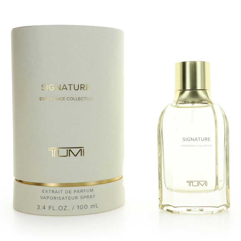 Tumi Signature Experience Collector women’s 3.4oz Extrait de Parfum spray bottle with elegant packaging.