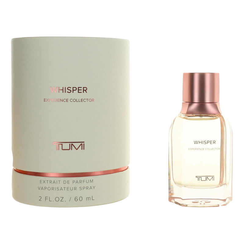 Tumi Whisper Experience Collector 2oz extrait de parfum spray for women, elegant bottle with floral and feminine design.
