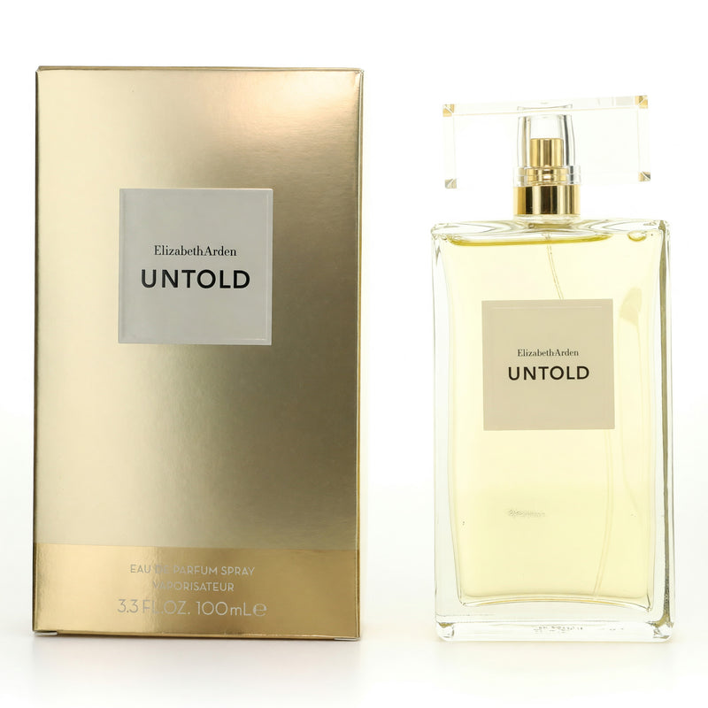 Elizabeth Arden Untold 3.4 oz women’s EDP spray bottle, elegant perfume with floral and fruity notes, in a sleek glass bottle.
