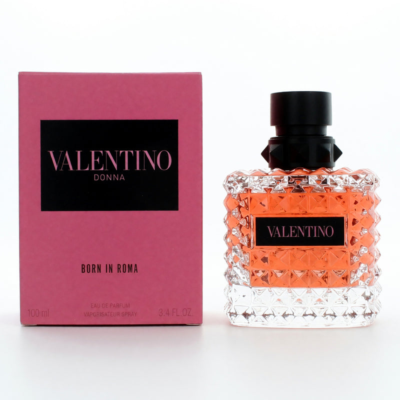 Valentino Donna Born In Roma 3.4oz EDP spray for women, pink bottle with elegant design, showcasing the perfume bottle.