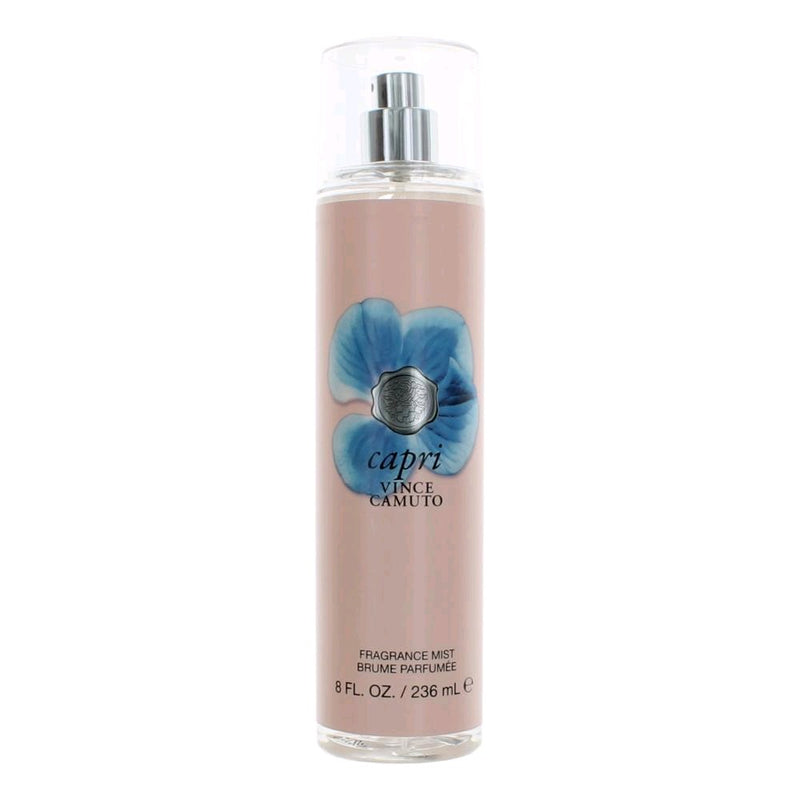 Vince Camuto Capri fragrance mist for women, 8 oz bottle with elegant design, showcasing the perfume inside.
