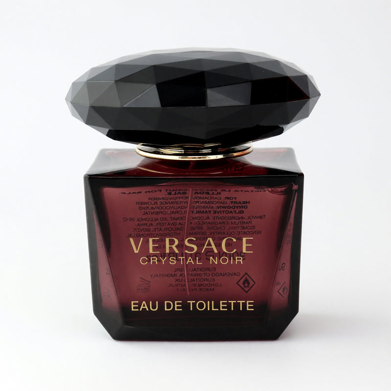 Versace Crystal Noir 3 oz women's EDT spray tester, elegant bottle with black and gold design, luxurious fragrance for women.