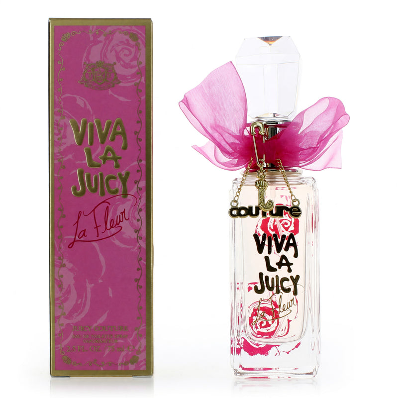 Viva La Juicy La Fleur by Juicy Couture 2.5 oz EDT spray for women, elegant floral perfume bottle with gold accents