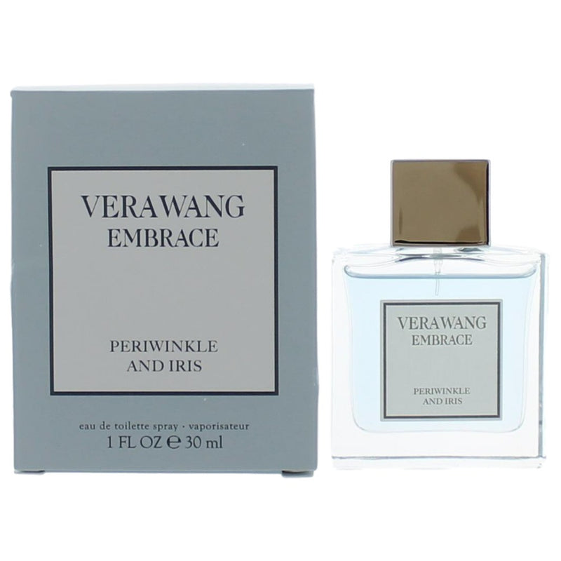 Vera Wang Embrace Periwinkle and Iris 1oz EDT spray for women, featuring the elegant perfume bottle with floral design.