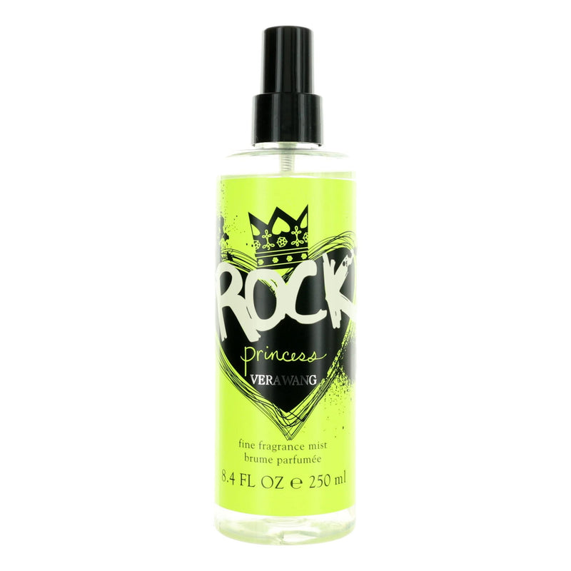 Vera Wang Rock Princess fragrance mist for women in 8.4 oz spray bottle, featuring a sleek design and floral accents