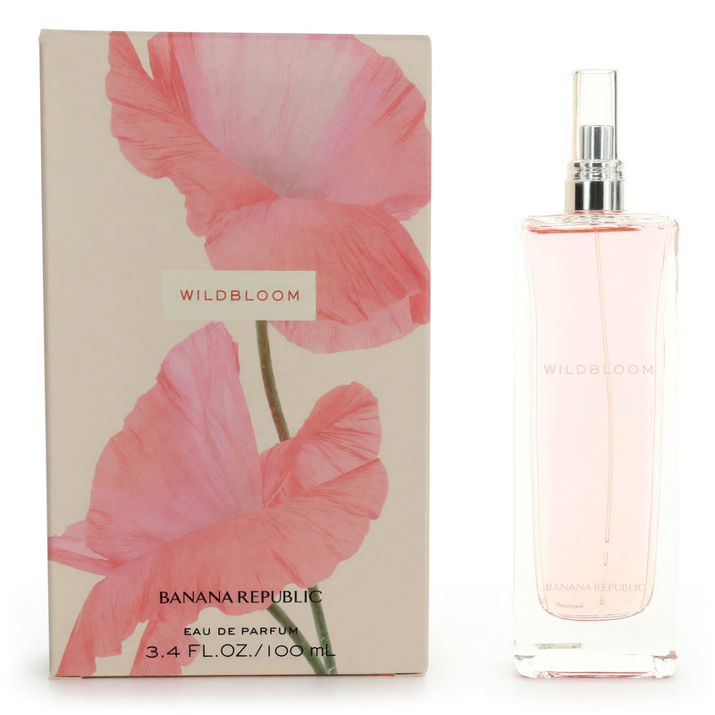 Banana Republic Wildbloom 3.4 oz women’s EDP spray bottle with floral design and elegant packaging.