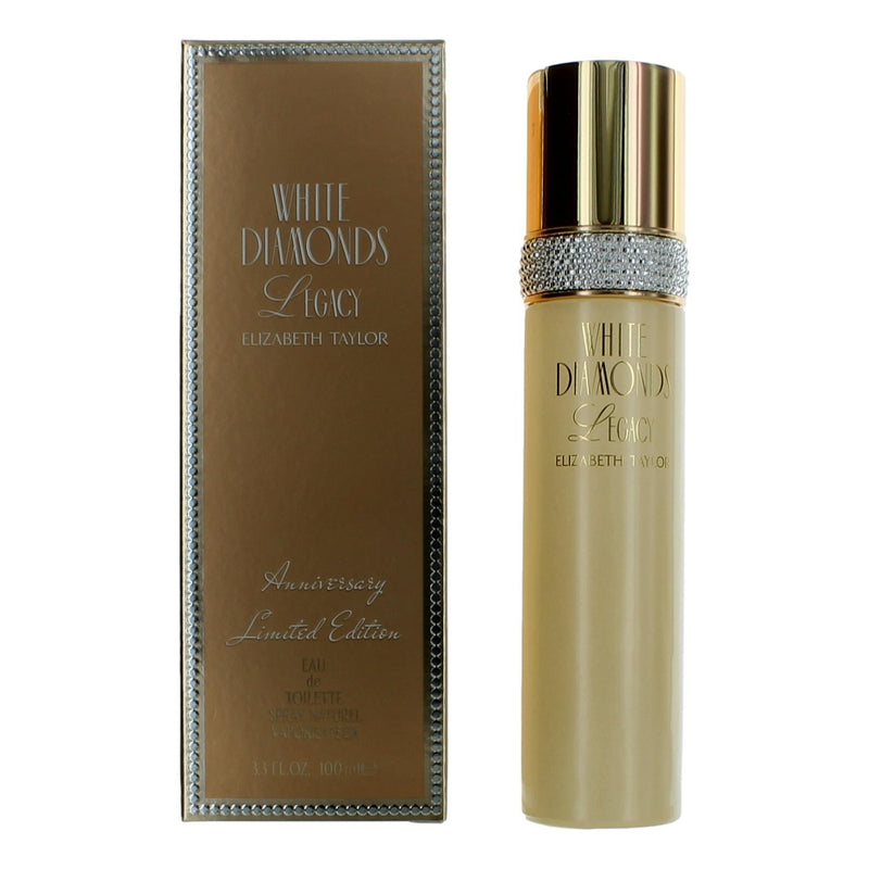 White Diamonds Legacy by Elizabeth Taylor 3.3 oz EDT spray for women, featuring elegant bottle design and sophisticated fragrance.