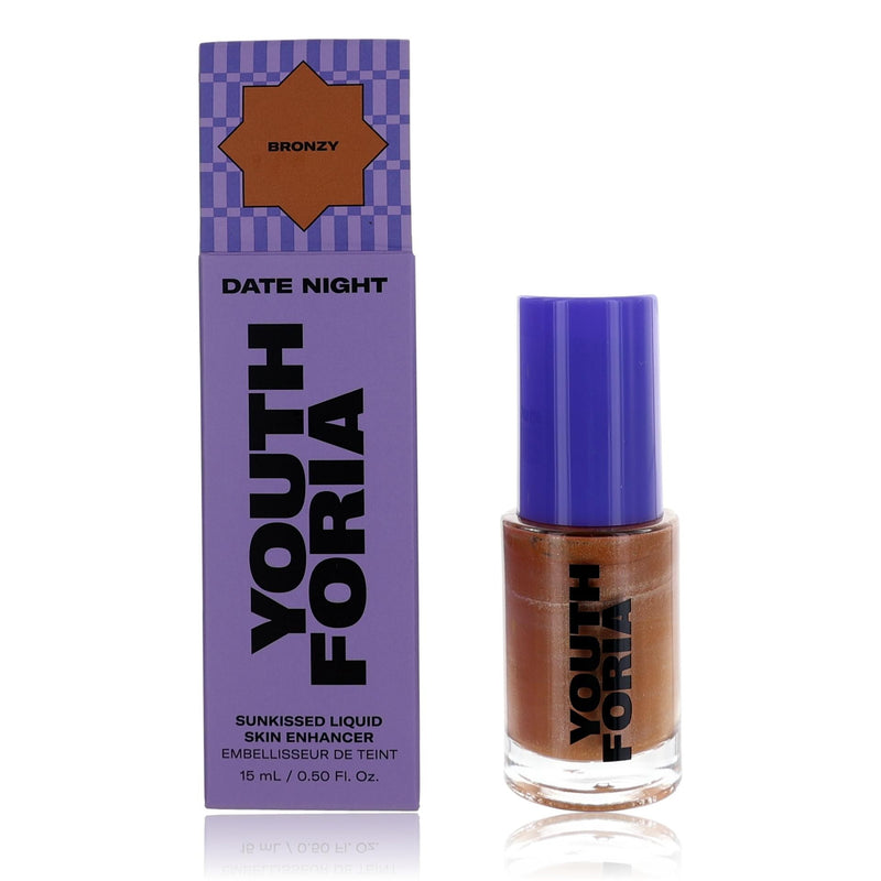 Youthforia Date Night Sunkissed Liquid Skin Enhancer in 0.5oz, a bronzy physical makeup product displayed in the image.