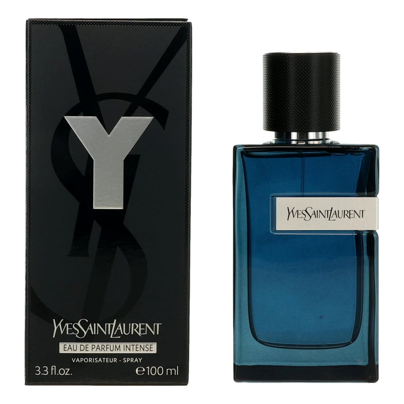 Yves Saint Laurent Y Men EDP Intense spray bottle, 3.3 oz, with sleek packaging and spray nozzle visible.