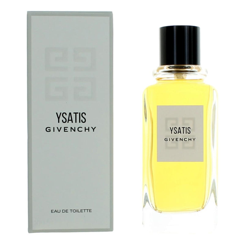 Givenchy Ysatis 3.3 oz women's EDT spray in new packaging, featuring a sleek glass bottle with elegant design.