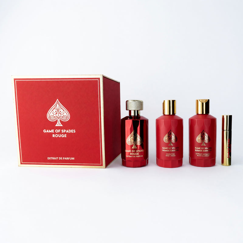 Jo Milano Game of Spades Rouge 4-piece gift set for unisex, featuring elegant playing cards and accessories for card games.