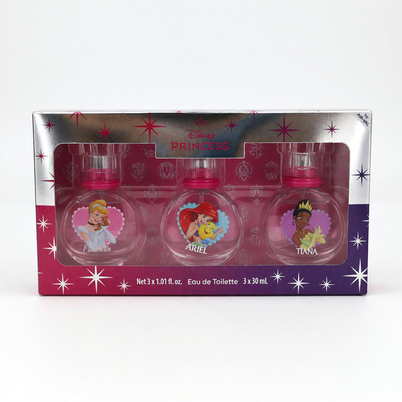 Disney Princess 3-piece gift set for girls, featuring colorful character images and themed accessories from Disney.