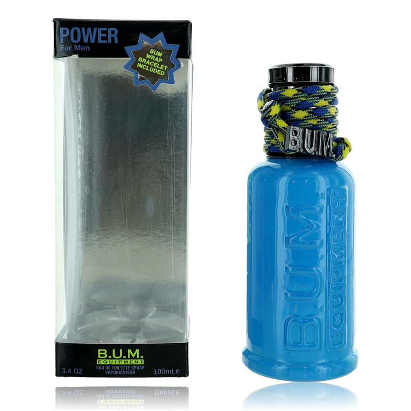 B.U.M. Equipment Power men's 3.4 oz EDT spray bottle with sleek design, showcasing the physical fragrance for men.