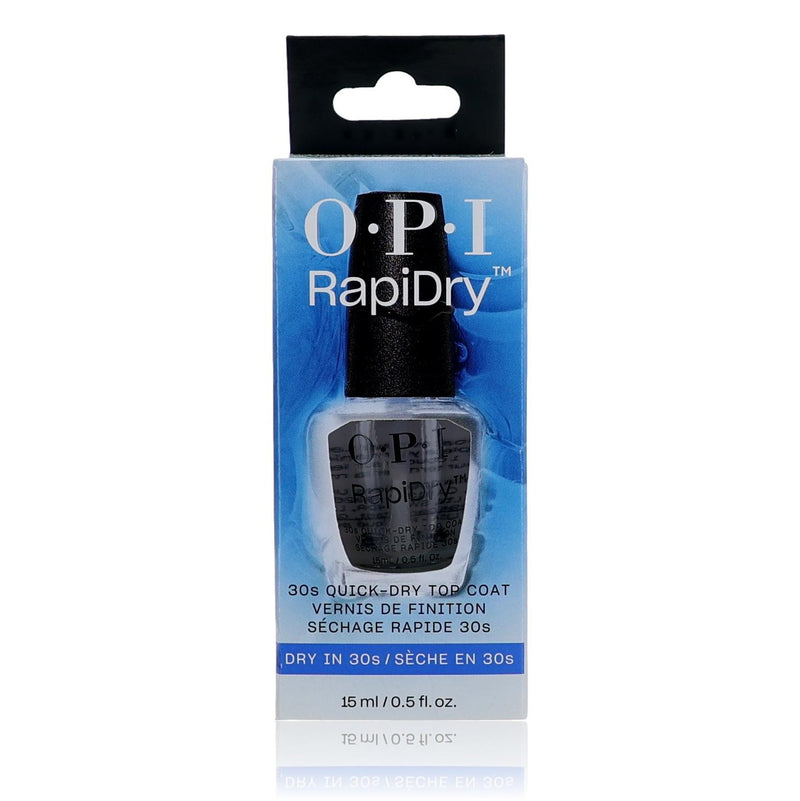 OPI RapiDry quick dry top coat in 0.5 oz bottle, clear nail polish for fast drying and long-lasting finish.