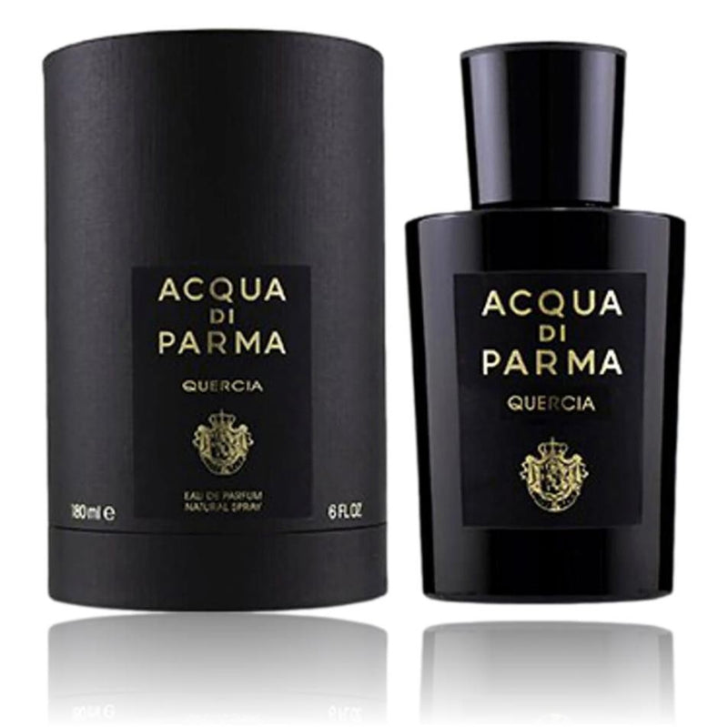 Acqua Di Parma Quercia unisex 6 oz EDP spray with elegant bottle, showcasing sophisticated fragrance packaging.