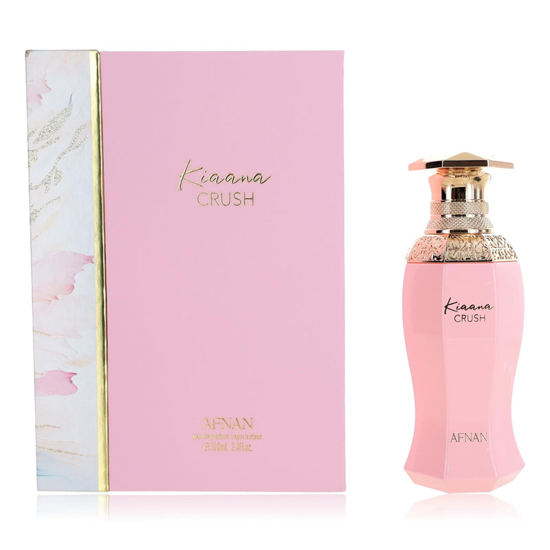 Afnan Kiaana Crush 3.4 oz women’s EDP spray bottle with elegant packaging, showcasing the fragrance for women.