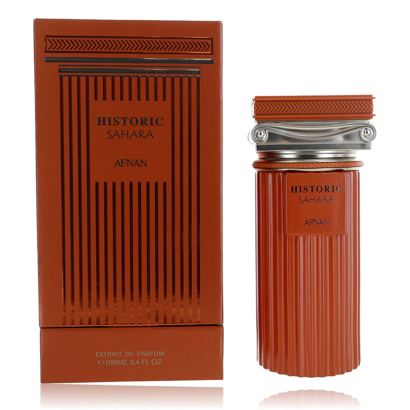 Afnan Historic Sahara 3.4 oz unisex EDP spray bottle with elegant packaging and clear fragrance label.