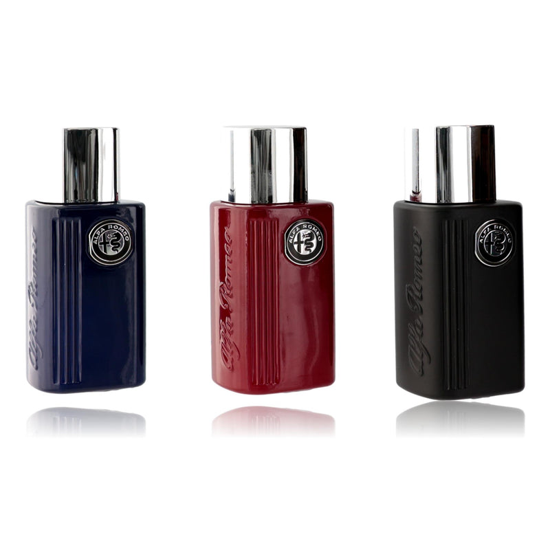 Alfa Romeo 3-piece gift set for men, includes branded physical accessories with Alfa Romeo logo and packaging.