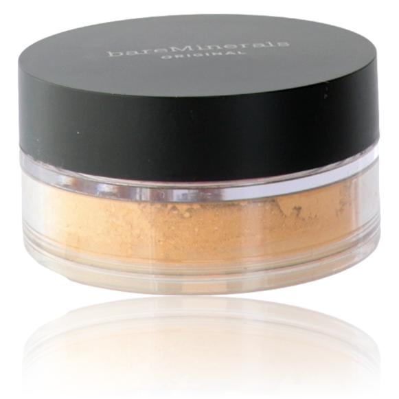 BareMinerals loose powder foundation in Neutral Medium 15 with SPF 15, showing the physical powder in a clear container.