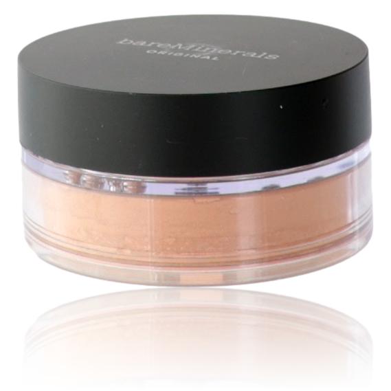 Bare Minerals loose powder foundation in Tan 19 with SPF 15, physical mineral makeup in a .28oz jar.