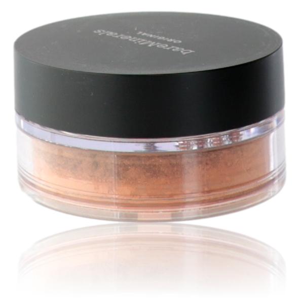 Bare Minerals Loose Powder Foundation SPF 15 in Medium Dark 23, physical mineral makeup with soft, loose powder texture.