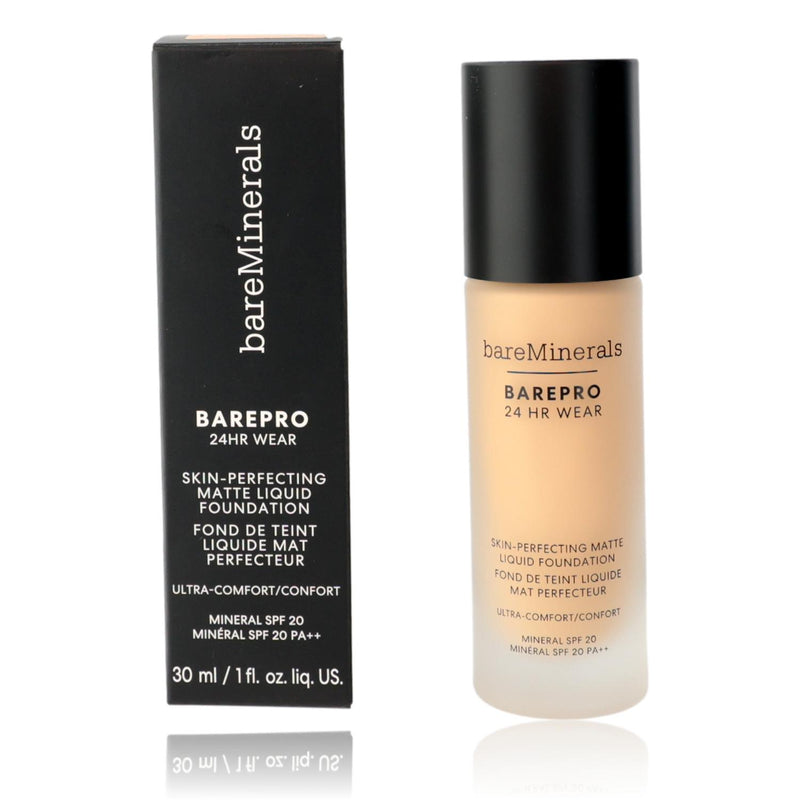 BareMinerals BarePro 24hr Wear Matte Liquid Foundation in Fair 15 Neutral, physical foundation bottle with applicator on a white background.
