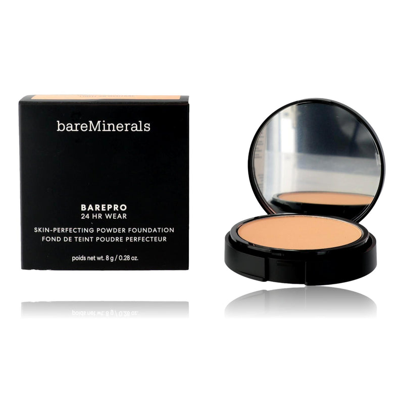BareMinerals BarePro 24 Hr Wear powder foundation in Light 20 Neutral, showing the compact and product label.
