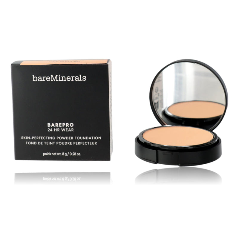 BareMinerals BarePro 24 Hr Wear powder foundation in Light 22 Neutral, compact with powder inside, designed for a natural finish.